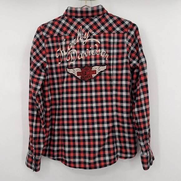 Vintage Harley-Davidson Embroidered Red/Black Plaid Flannel Button Down.Shirt L - Picture 8 of 14